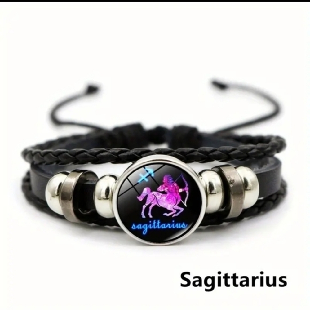 Sagittarius Zodiac Bracelet Handwoven‎ Wax Rope and Leather Unisex